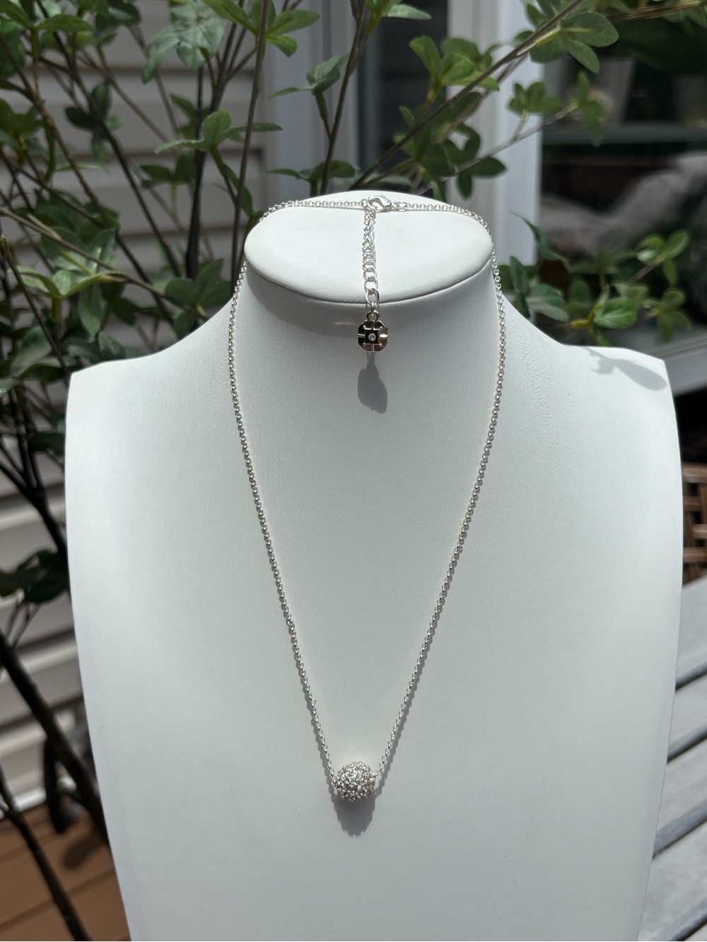 Sterling Silver Pavé Sphere Pendant Necklace - Silver